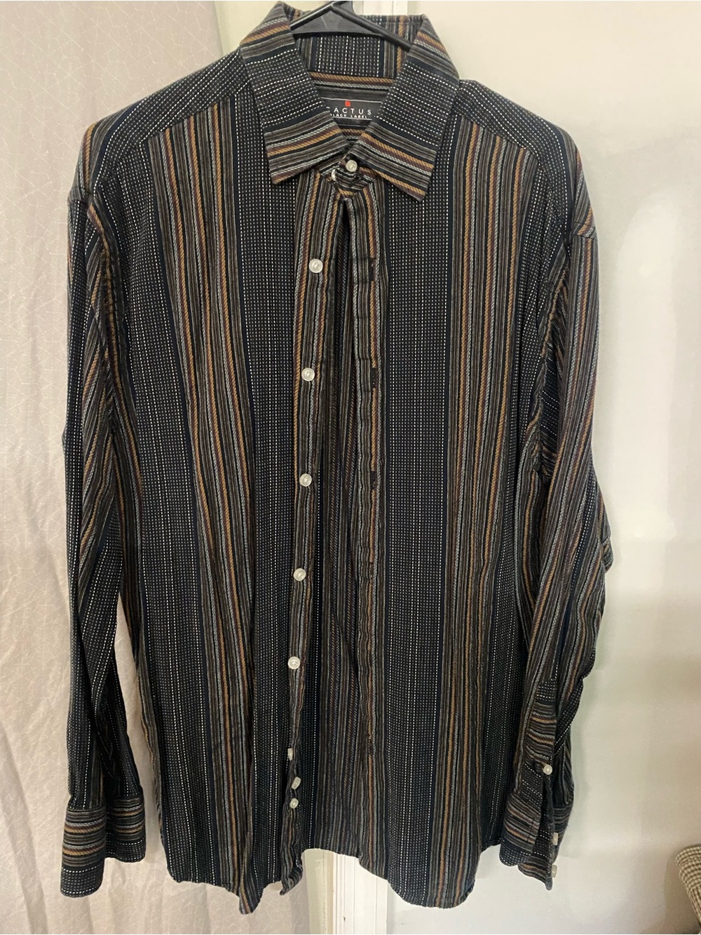 Cactus Black Striped Men's Button-Down Shirt with Tan and Gray Accents
